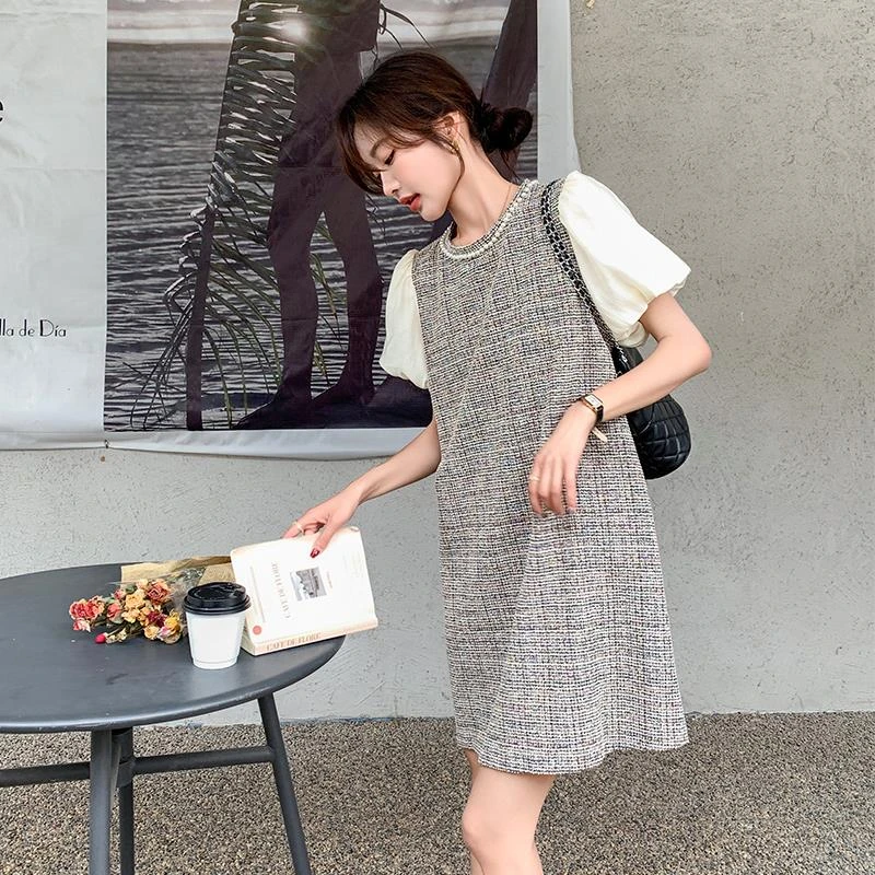 法式气质小香风连衣裙女夏2025新款高级感别致绝美宽松泡泡袖裙子