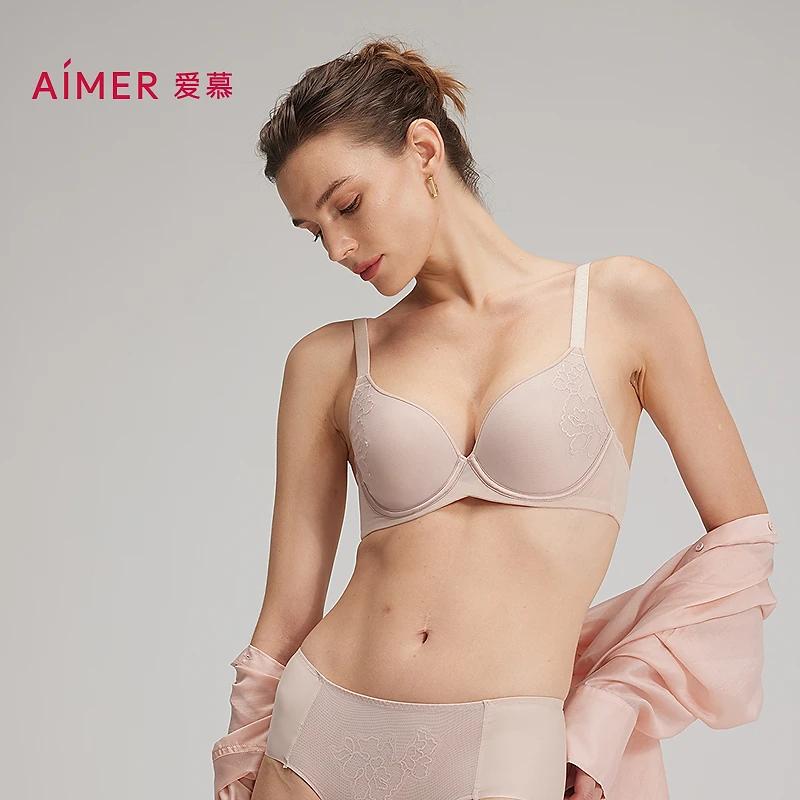 爱慕轻语粉底液凉感大胸显小内衣女士透气聚拢薄款美背文胸