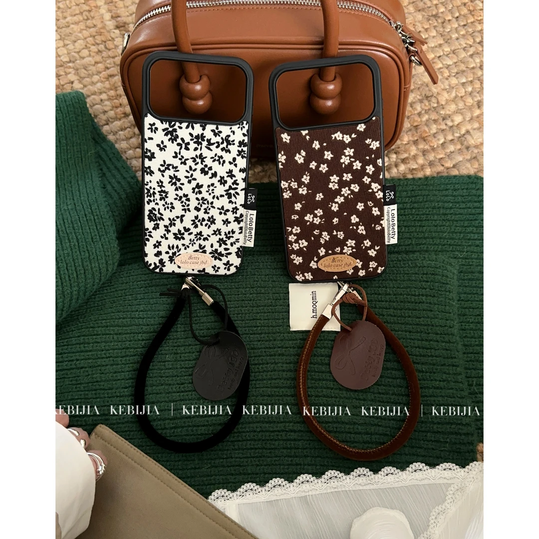 ins韩风布艺碎花挂绳防摔适用于苹果17promax15/16手机壳