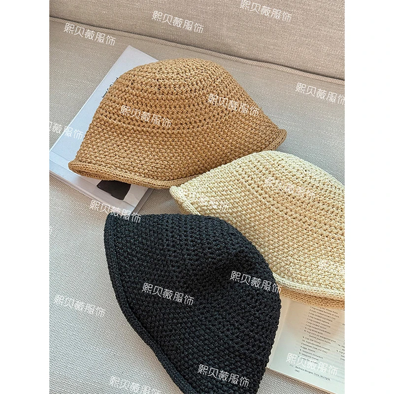 熙贝薇6 镂空编织渔夫帽透气防晒遮阳帽卷边显脸小水桶帽 G5016