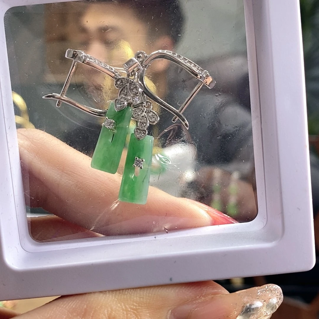 翡翠耳饰银S925镶嵌翡翠