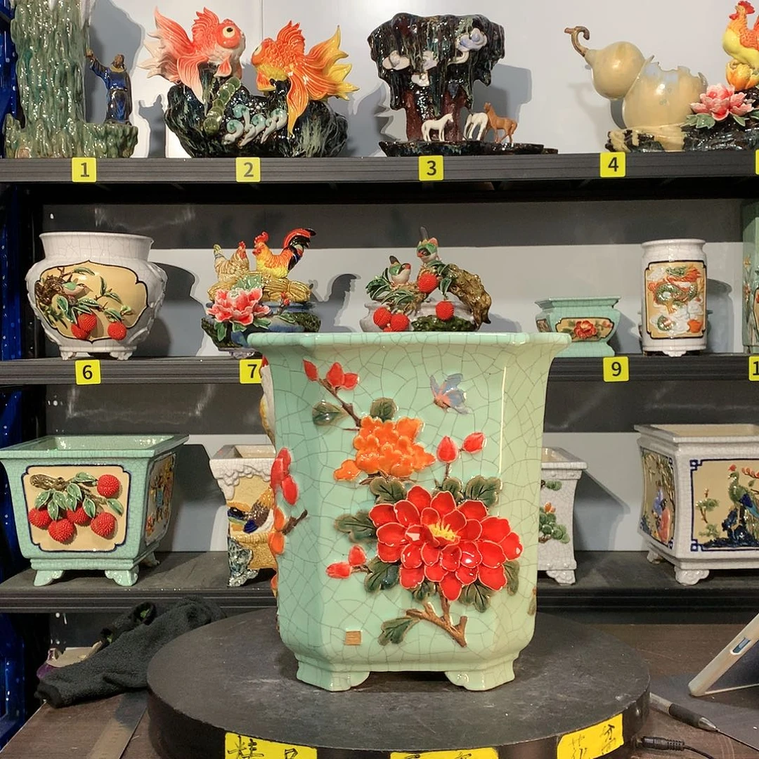 8***别高温烧制石湾盆花盆