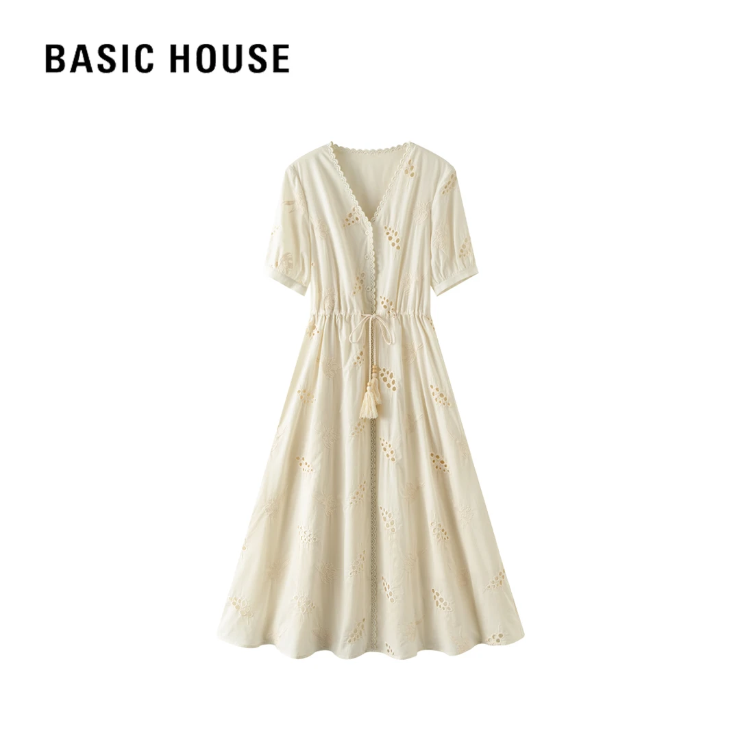 【塞纳晚风】百家好轻奢名媛纯棉刺绣花仙女连衣裙夏季收腰显瘦长裙