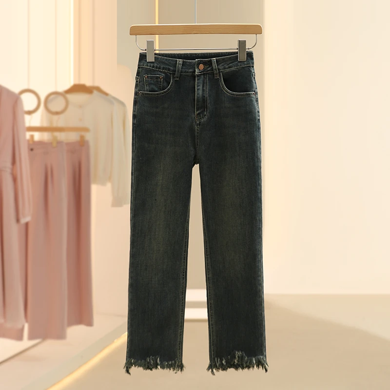 【SE】复古百搭直筒流苏九分牛仔裤2025春七号铺撤柜女装
