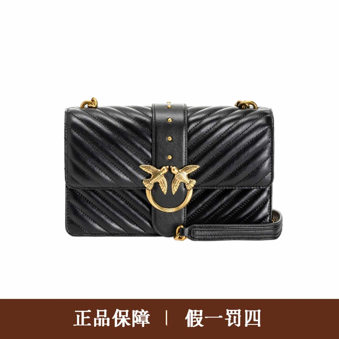 95新 PINKO pinko品高燕子黑色泡芙斜挎包/DM813/27X16