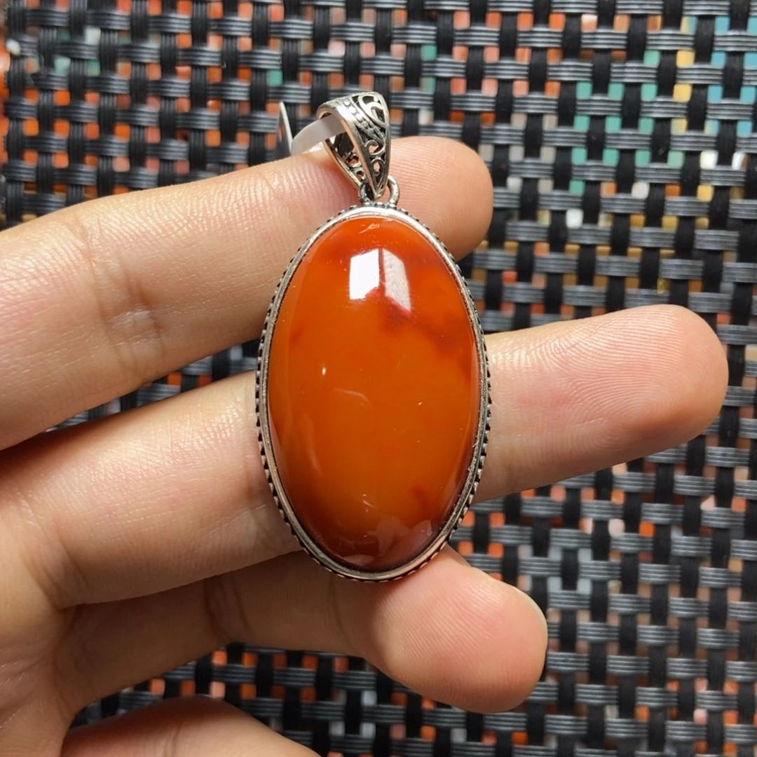 南红玛瑙银S925镶嵌吊坠(不含链)