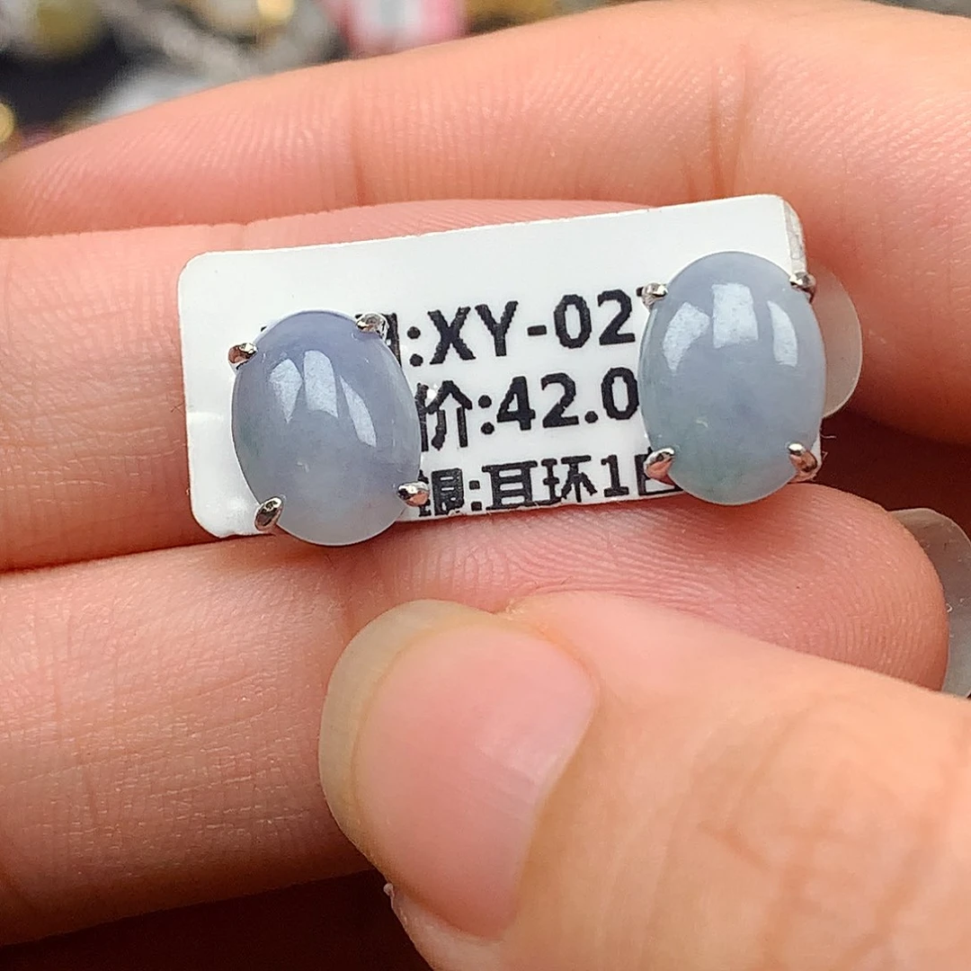 翡翠戒指银S925镶嵌天然翡翠耳饰