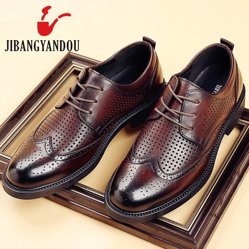 吉邦烟斗打孔凉鞋头层纯牛皮 里面真皮 鞋垫头层牛皮 软底欧版底