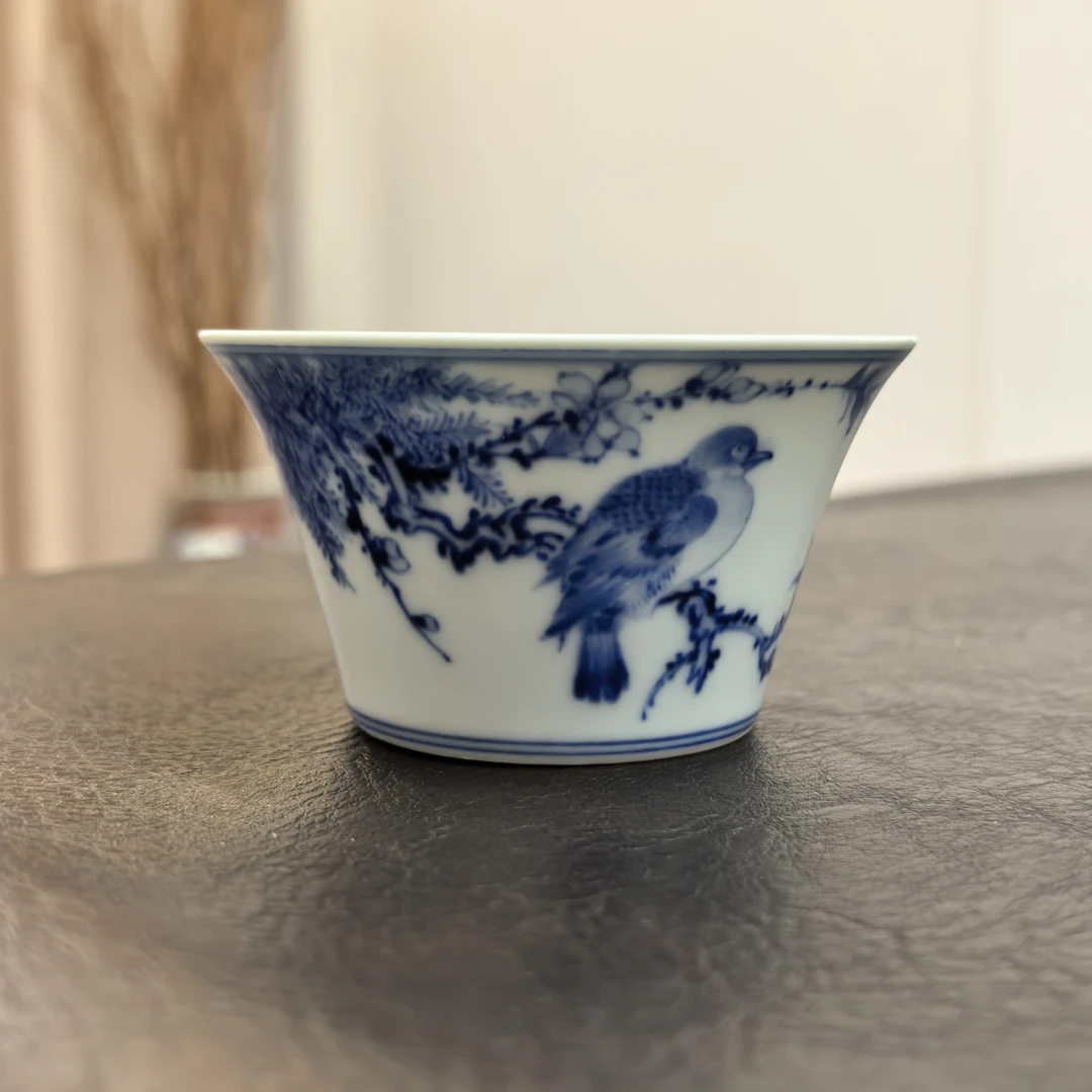 景德镇 仪贤堂 手绘青花宋画花鸟马蹄杯主人杯茶杯陶瓷全手工