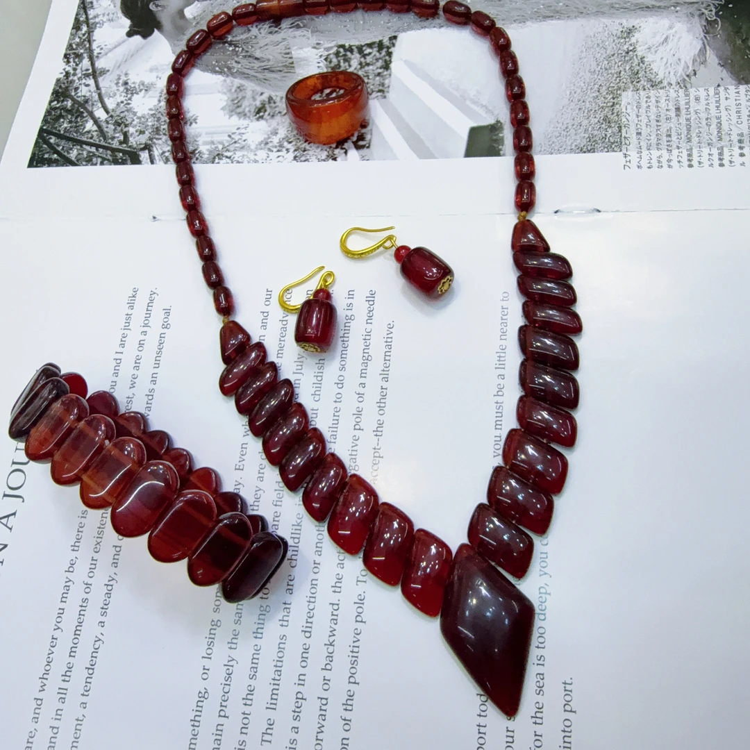 非金属树脂项链 红色非金属kahriwa四件套项链复古风6780