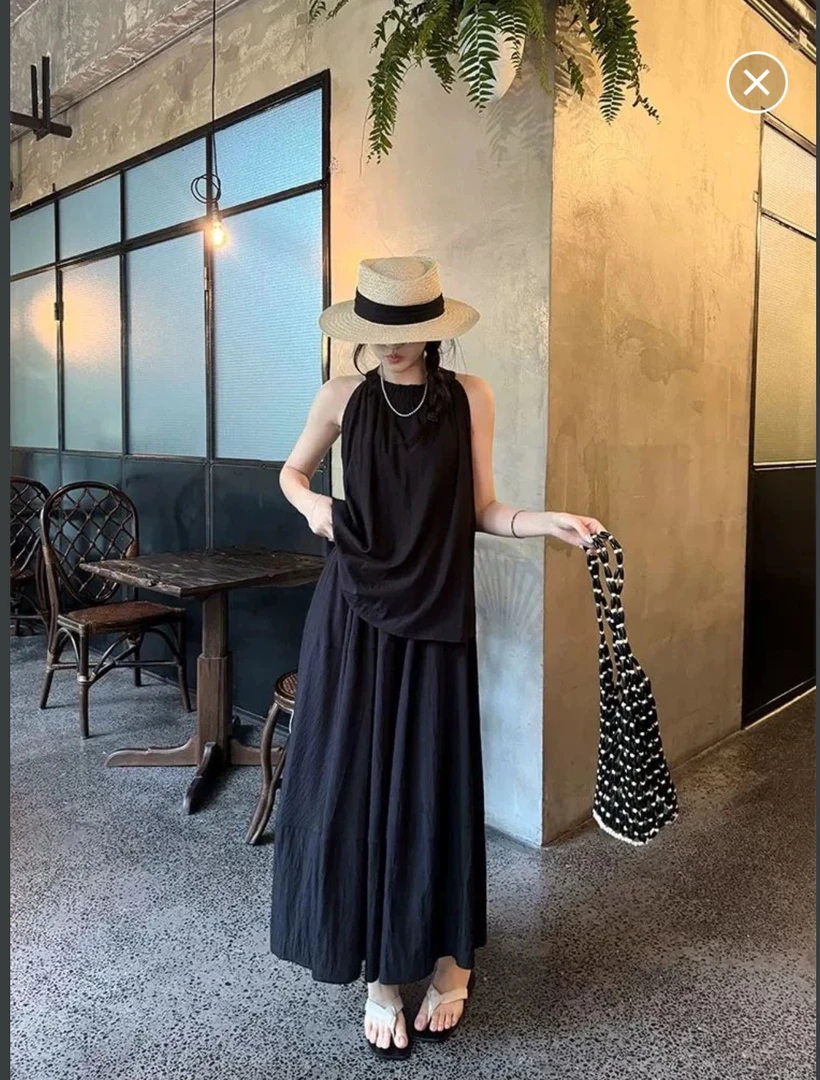 仙气飘飘精致挂脖背心纸片人套装裙 9131