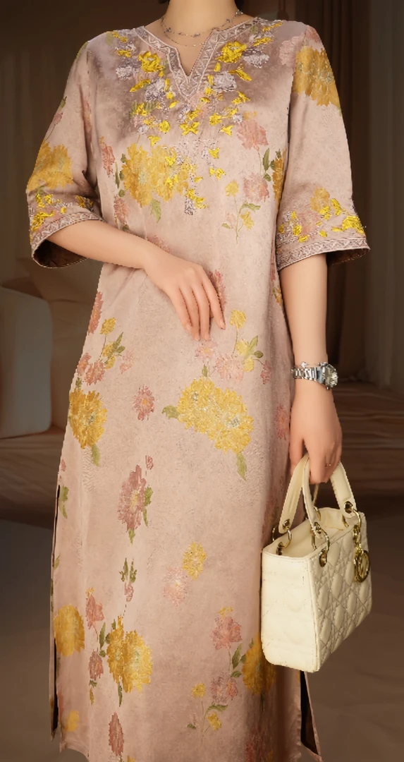 【琉璃紫】新中式国风刺绣夏季简约版旗袍连衣裙2025b639-园园