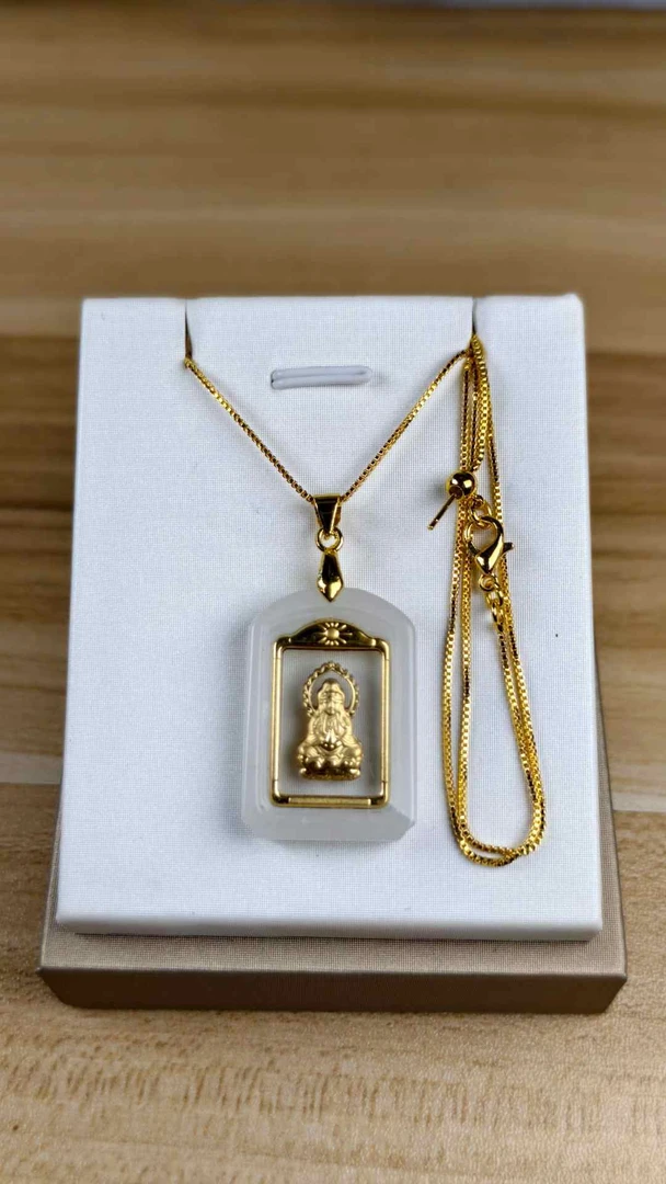 足金金丝玉双面佛公/观音吊坠赠链子+证书+礼盒