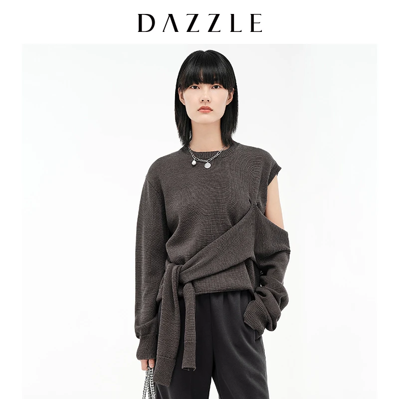 【MD】DAZZLE地素设计感小众露肩系带针织衫毛衣女2D4E