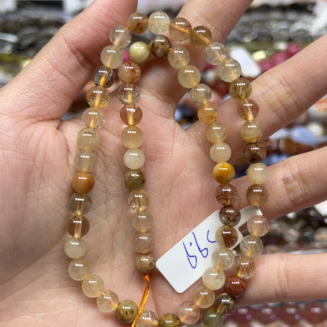 玛瑙/玉髓散珠天然彩兔毛卡6.6长条38厘米