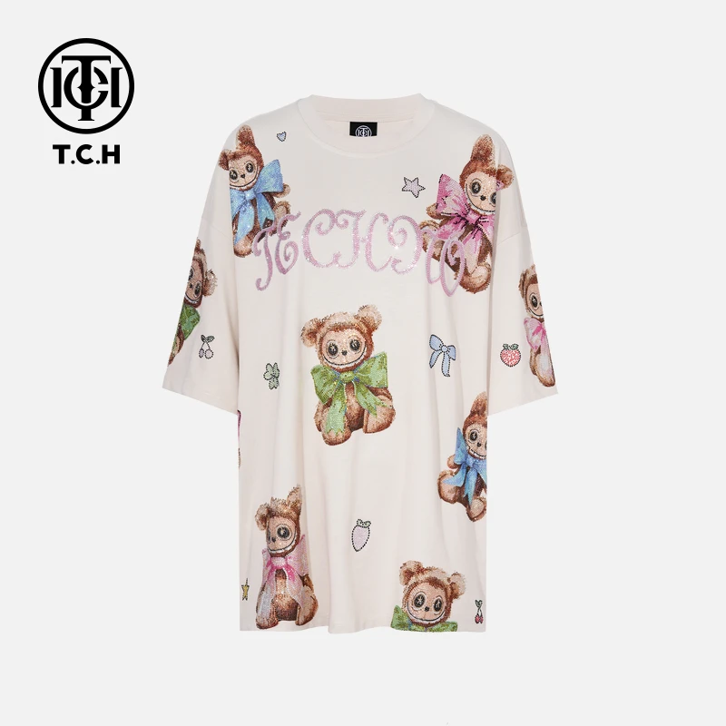 TCH私服烫钻工艺时尚休闲百搭气质重工T恤女T75C10E9040轻奢tch