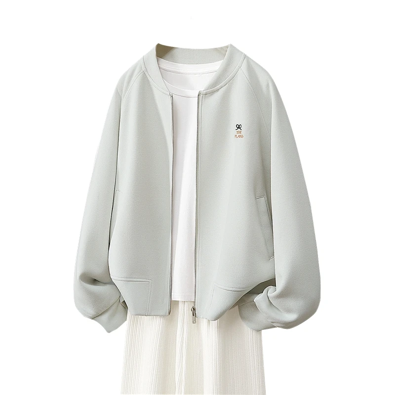 她池2025夏季新款女装宽松插肩袖运动风拉链棒球服外套T43X5180A