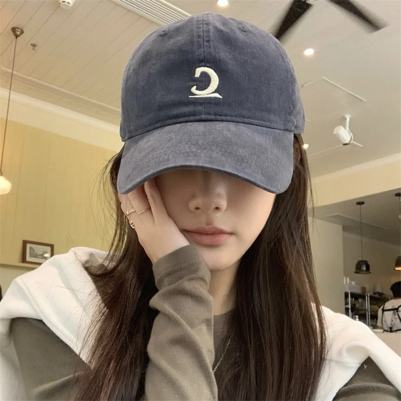 鸭舌帽男四季通用刺绣帽子百搭牛仔遮阳复古休闲帽女ins显脸小潮