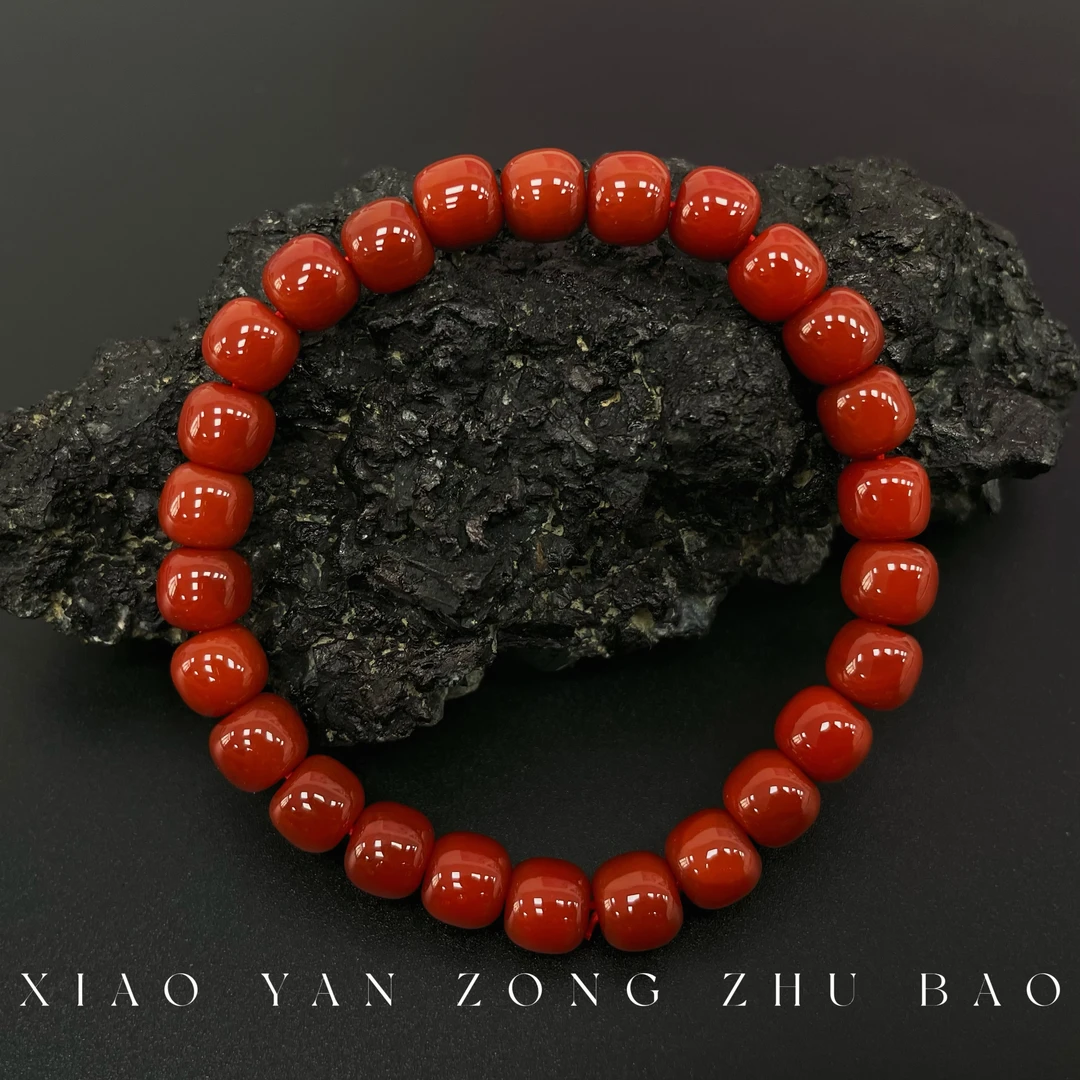 【小杨总珠宝】Y8302【开播福利】天然柿子红卡7mm老型珠单圈手串