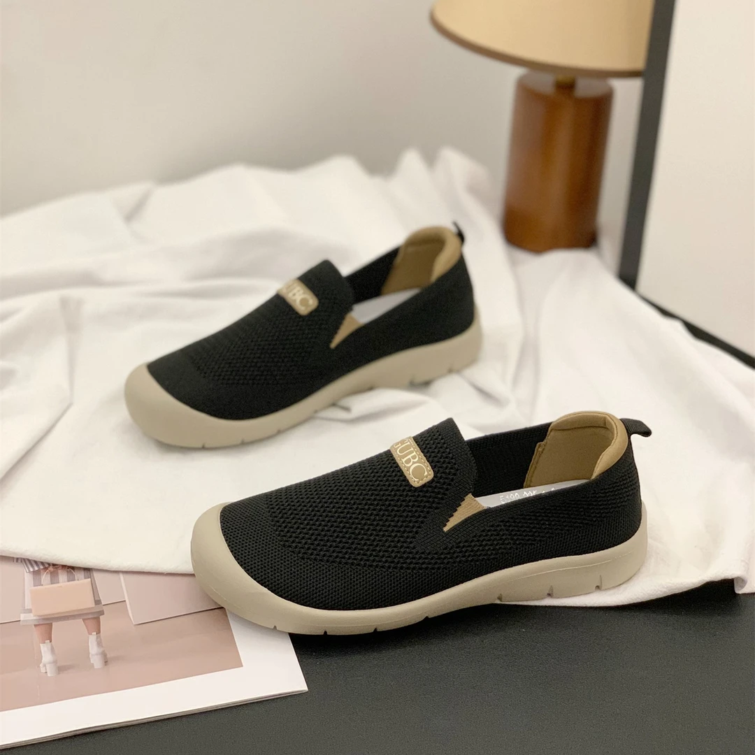 一脚蹬时尚飞织平底休闲鞋女2025年夏新款透气网面单鞋百搭渔夫鞋