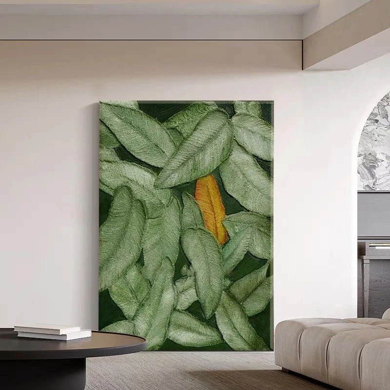 沙发装饰画家大业大纯手绘油画绿叶森系玄关过道挂画玄关装饰画