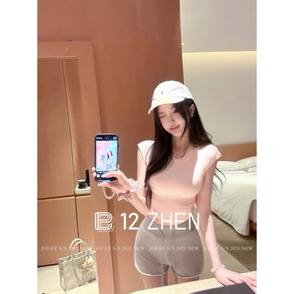 2025夏季韩版修身圆领落肩包袖显瘦短款百搭设计感短袖T恤上衣女