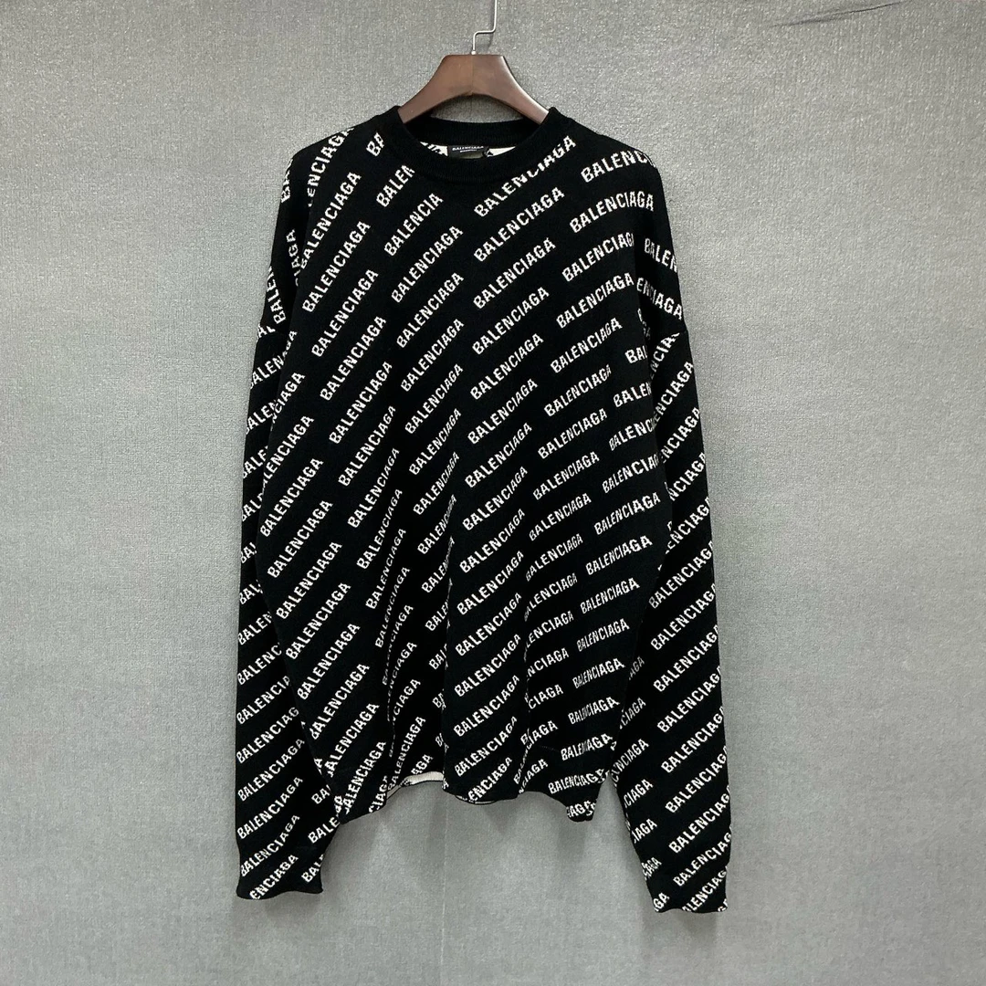 99新 Balenciaga/巴黎世家 满印弹幕黑白圆领毛衣S码/4050