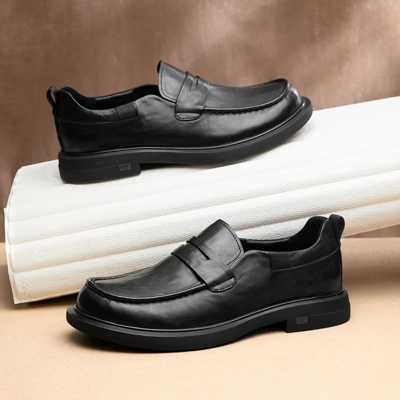 男士休闲皮鞋英伦风透气头层牛皮商务舒适一脚蹬懒人鞋百搭真皮