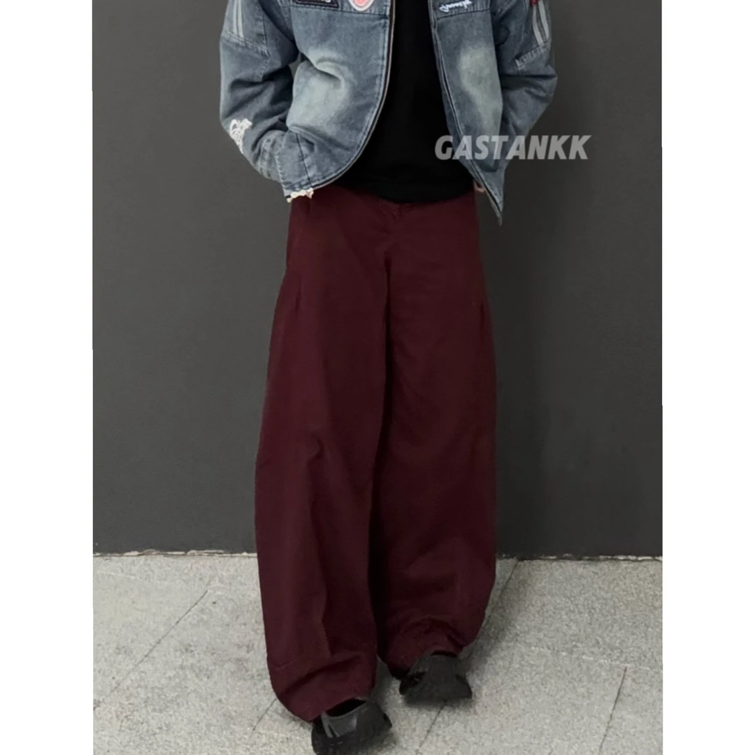 GASTANKK 美式复古安可拉红宽松百搭休闲工装裤