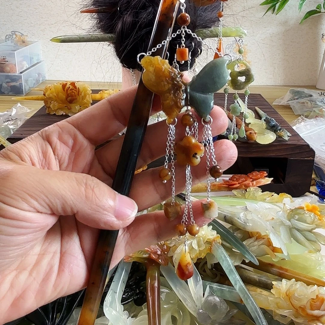 蛇纹石玉发饰合金