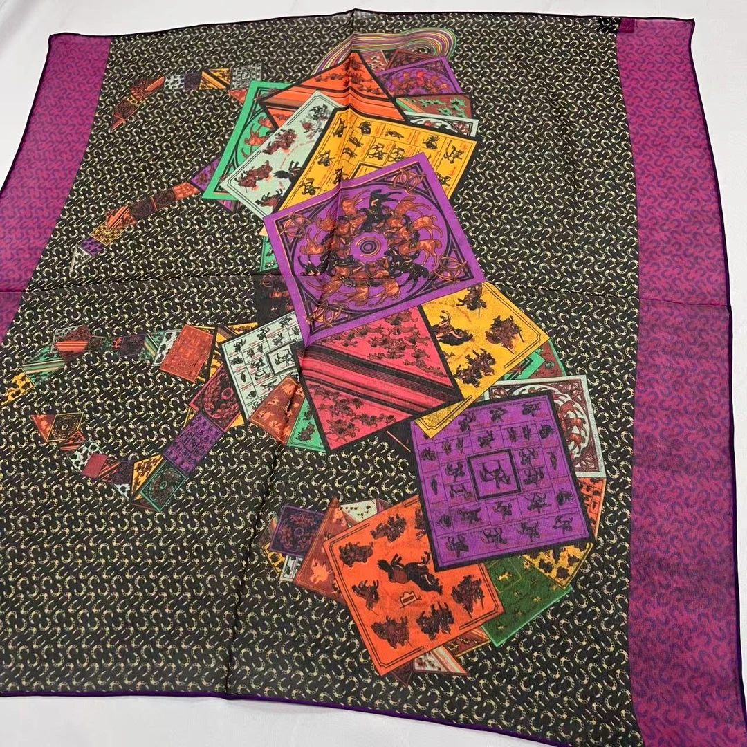 70薯莨纱巾方巾-阿茶卡片 65cm丝巾