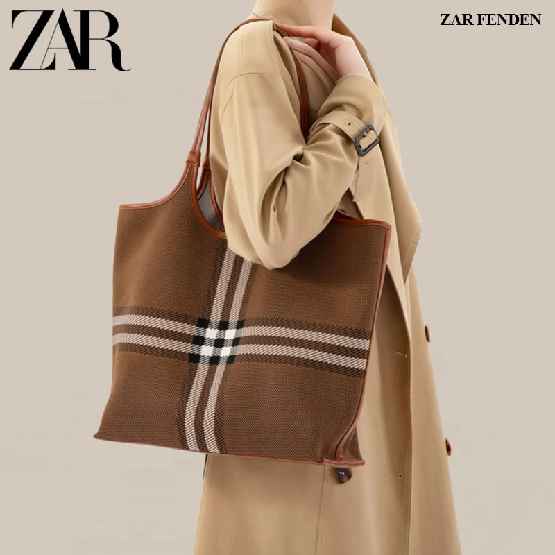 ZAR FENDEN【安妮专属】复古格纹托特包女秋冬通勤大容量单肩大包