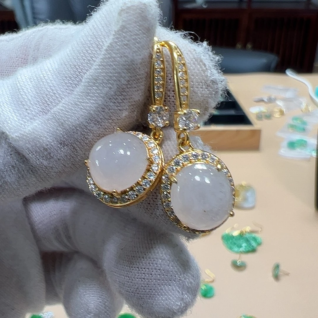 翡翠银S925镶嵌耳饰耳环
