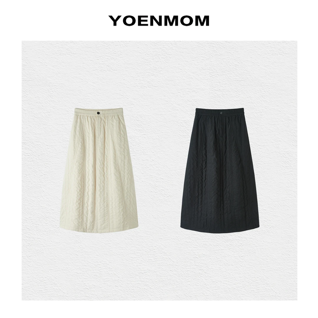 YOENMOM·素棉2024秋冬新品 小众设计感经典竖条纹绗棉A字半身裙