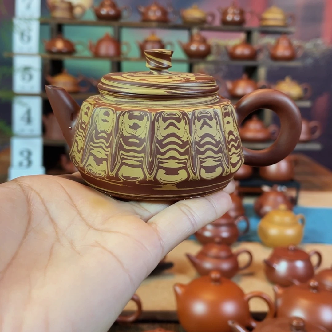 茶壶紫砂M****?潮州手工手拉绞泥切片敦煌石窟壶