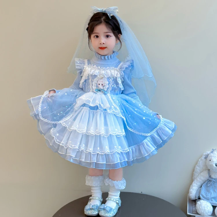 女童秋季艾莎连衣裙儿童2025新款春秋毛衣女宝宝爱莎洛丽塔公主裙