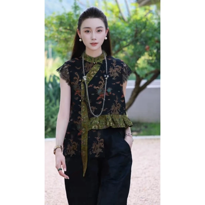 新中式国风高级感复古唐装马褂背心女小众独特别致黑色盘扣马甲