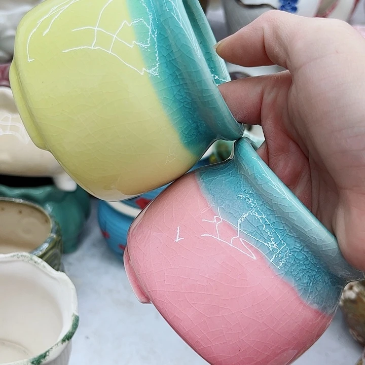 多肉绿植陶瓷花盆9.9包邮，有孔