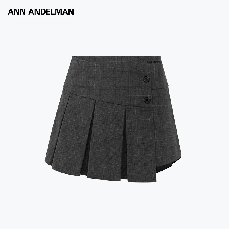 ANN ANDELMAN25SS复古百褶短裙高腰时尚百搭毛呢学院风格子秋冬