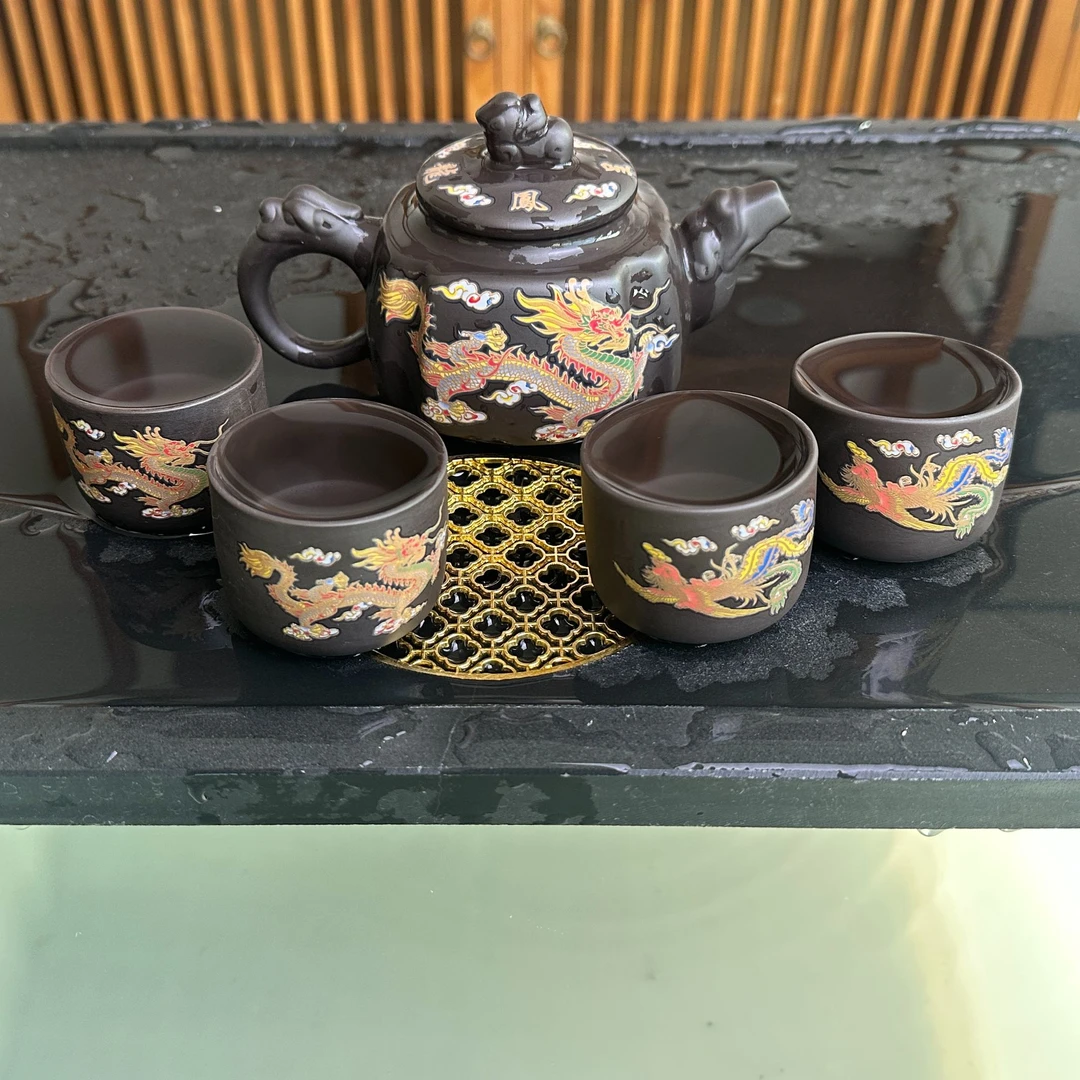 350毫升龙凤变色四方龙尊壶一壶四杯