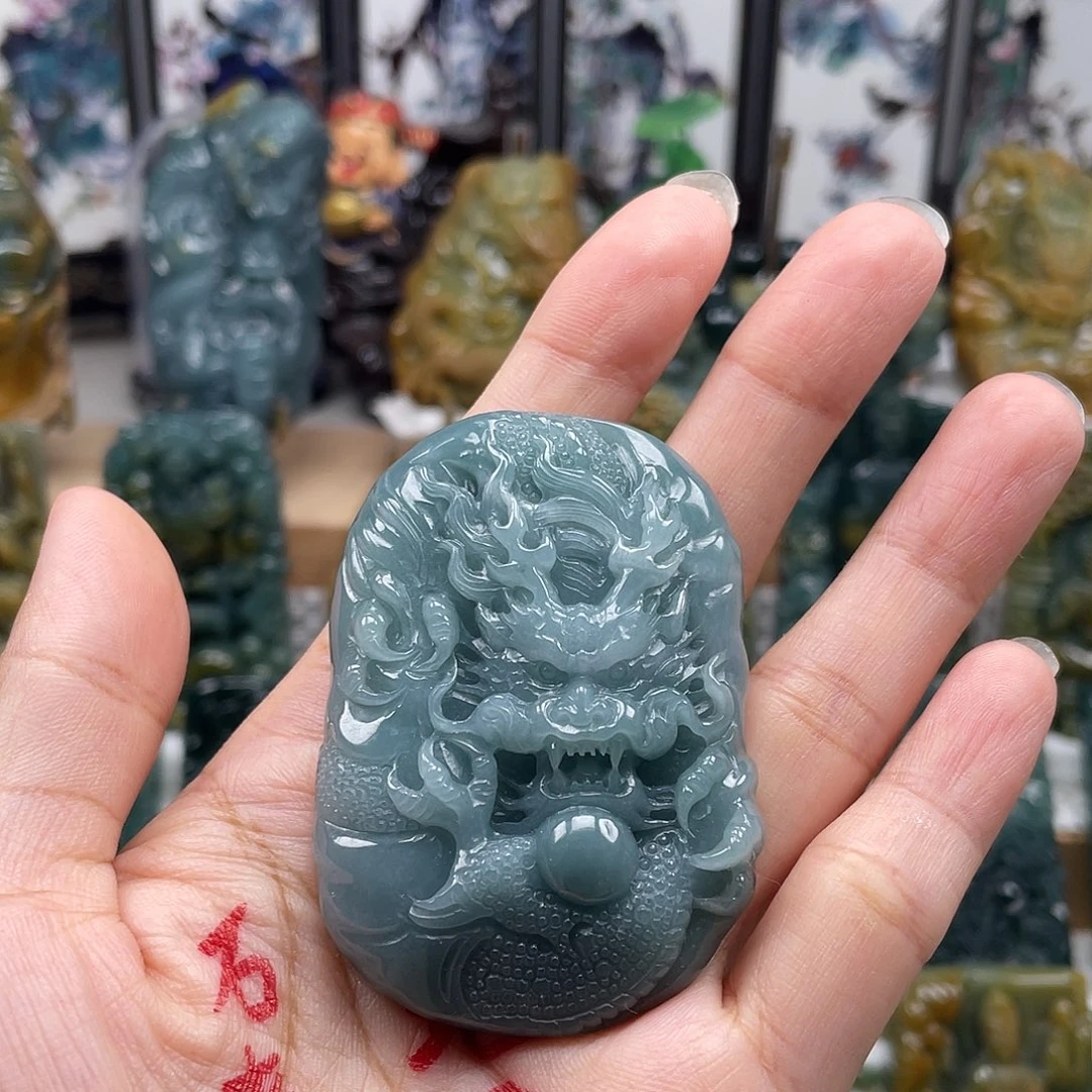 F***颈饰未镶嵌翡翠天然翡翠a货龙