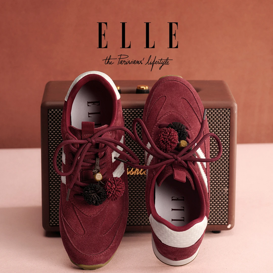 ELLE经典撞色德训鞋女2025冬季爆款复古松果鞋软底百搭运动阿甘鞋