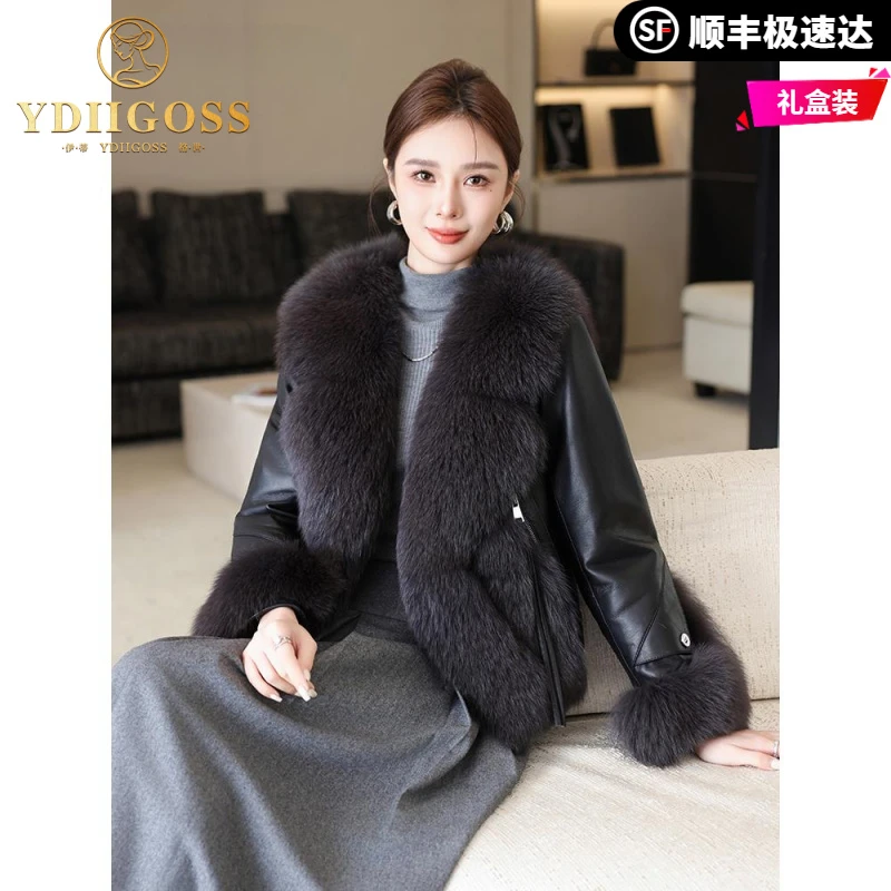 伊蒂格世狐狸毛皮草外套女2025新款冬季年轻洋气皮毛一体真皮短款
