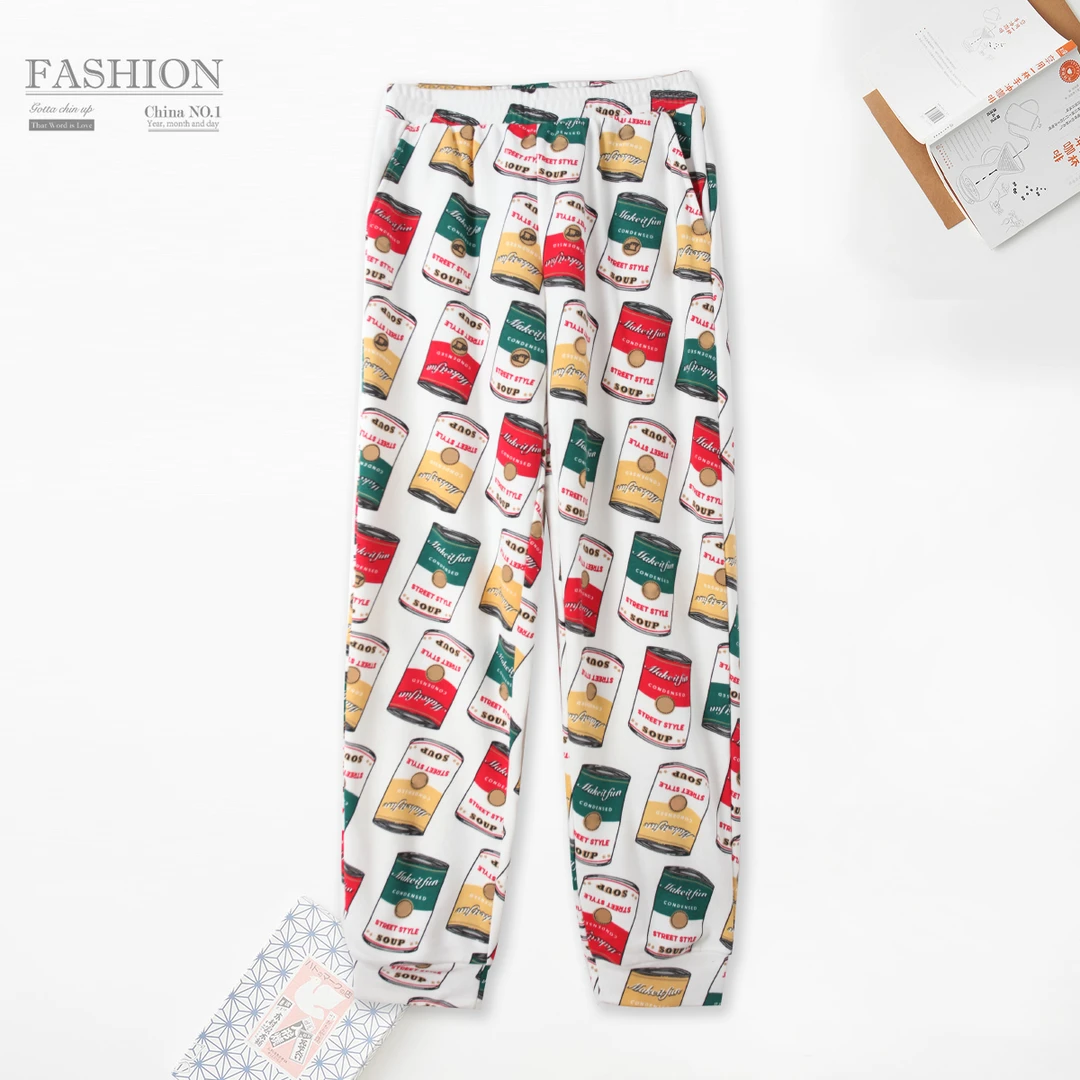 春季新款女士印花直筒家居服裤松紧腰睡裤柔软00309亲肤舒适休闲