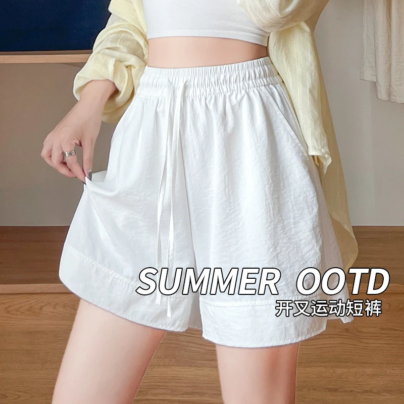 开叉运动山本短裤女夏季休闲2025新款高腰中裤宽松冰丝阔腿五分裤