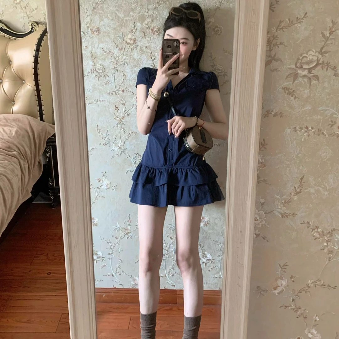 韩系高级感气质收腰连衣裙女装2025夏季新款时尚设计感显瘦短裙子