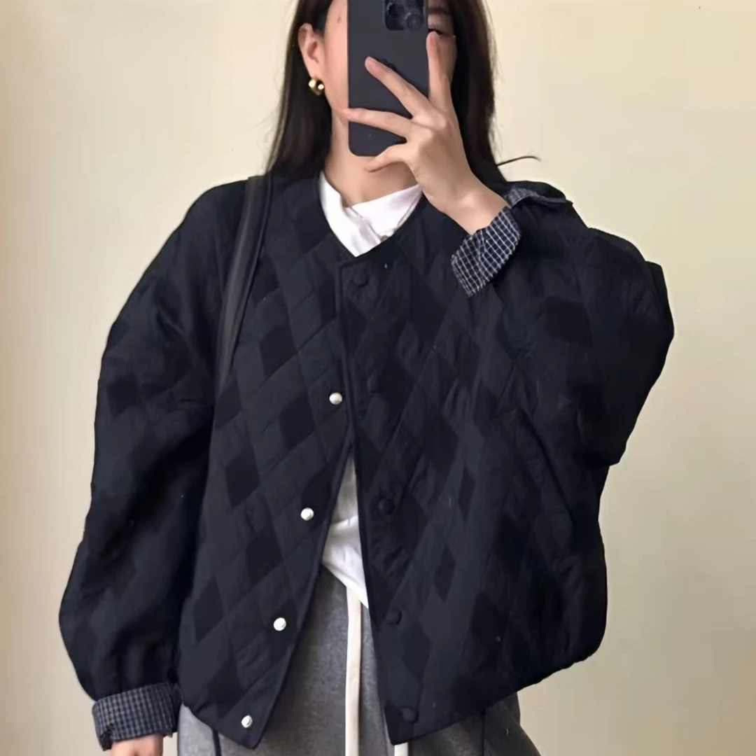 菱格棉服夹棉外套女2025冬季新款休闲宽松显瘦轻薄保暖超好看棉袄