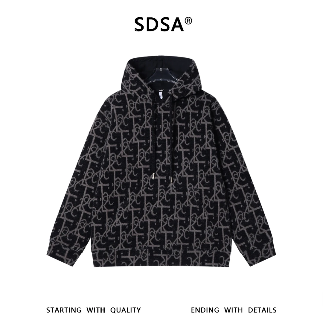 SDSA男士秋冬新款痞帅男装潮牌撞色绒毛抽象连帽卫衣百搭时尚上衣
