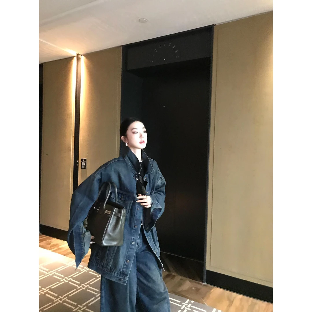 区区欧阳美式复古牛仔外套女秋季新款宽松休闲夹克上衣设计感小众