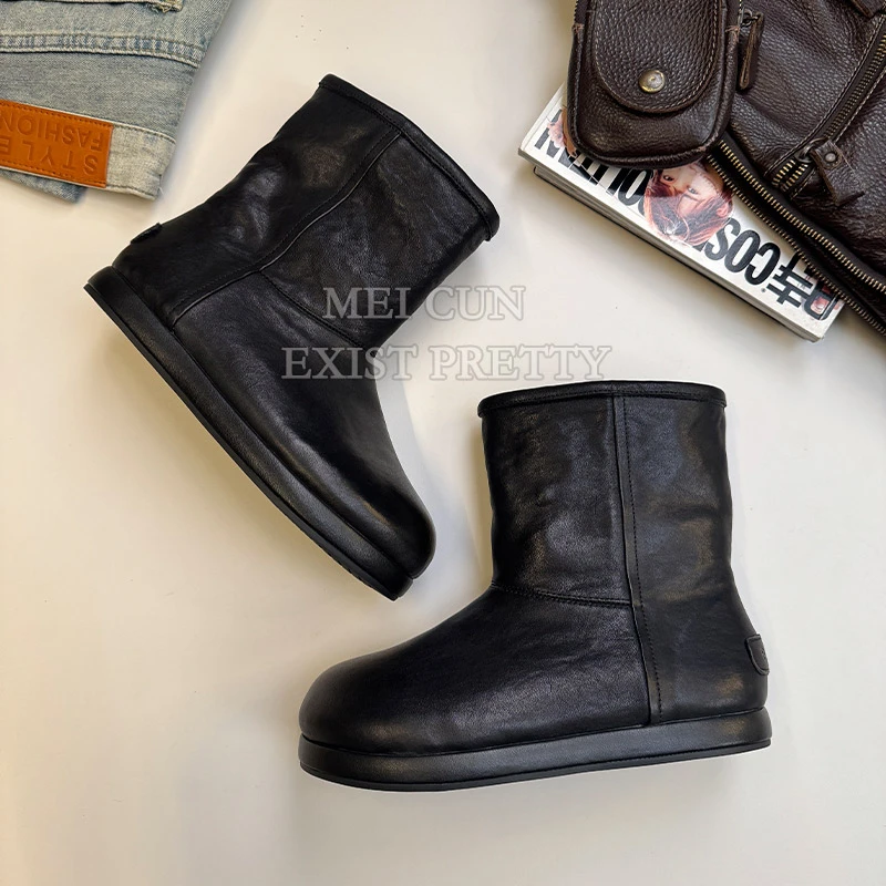 【MC】极简雪地靴女款水洗牛皮短靴保暖羊皮毛一体防滑雪地棉真皮